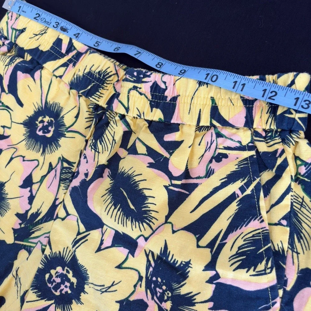 J Crew‎ Shorts Women's 00 Yellow Linen Blend Floral Beach Tropical